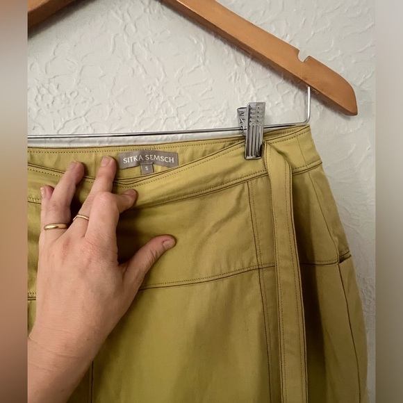 SITKA SEMSCH 100% Cotton Green Wrap Asymmetrical Long with Pockets Skirt Small - Picture 8 of 12